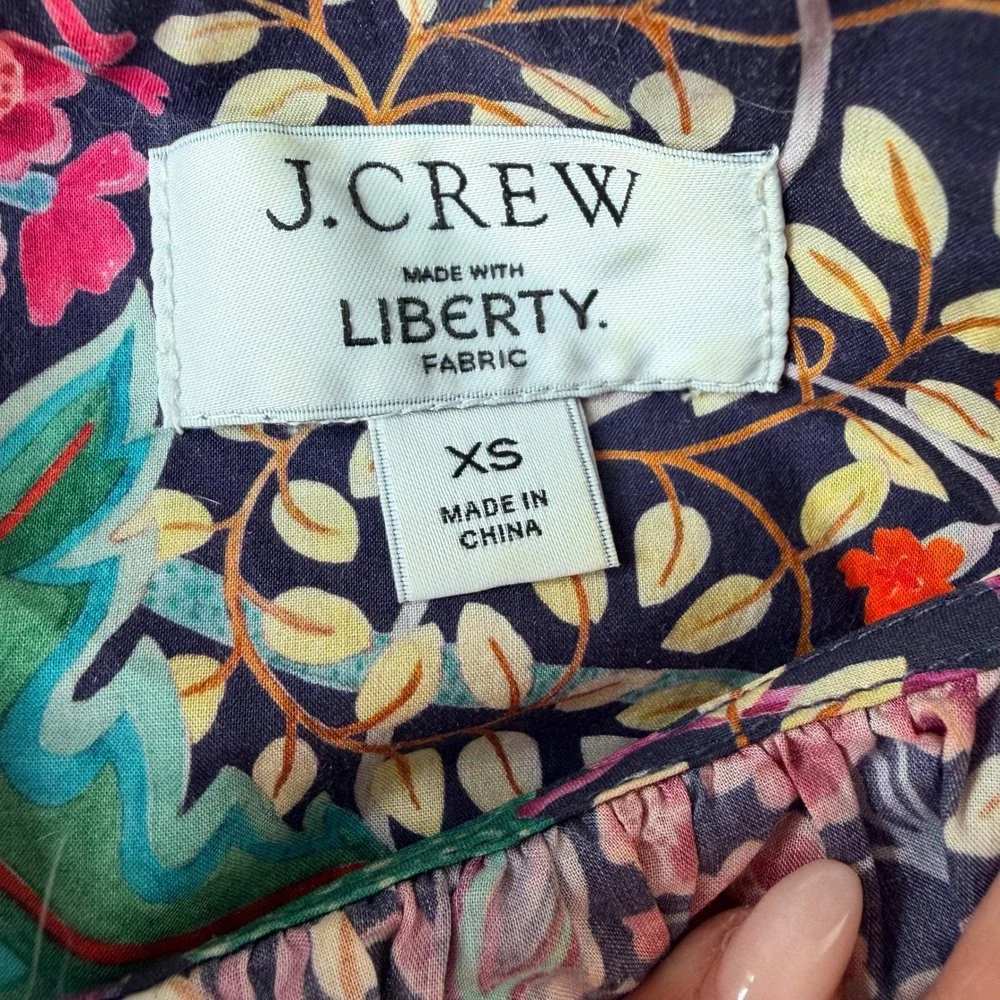 J.Crew Women's Liberty Elm House Floral Puff Sleeve Boho Top XS Ruffle Blouse